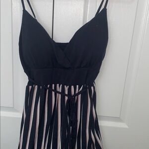 Elegant Black and White Striped Maxi Dress